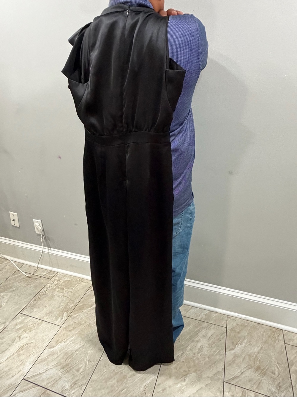 INC International Concepts Black Satin Draped Jumpsuit Women’s Sz 8 Super Formal - Picture 13 of 13